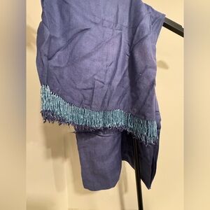 Periwinkle Blue Pashmina Delicate Seed Bead Fringe Hem Anthropologie